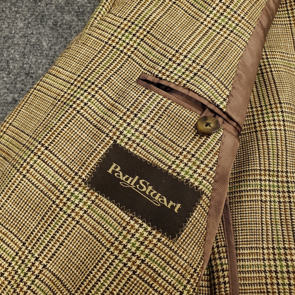 Paul Stuart Blazer Mens 43S Wool Silk Linen Houndstooth Plaid Scottish Tweed - Picture 6 of 14